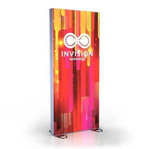 Narrow Igniter backlit lightbox display with orange Invision artwork