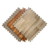 Interlocking wood-look floor tiles showing puzzle connections