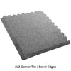 Interlocking carpet tile with beveled perimeter edge