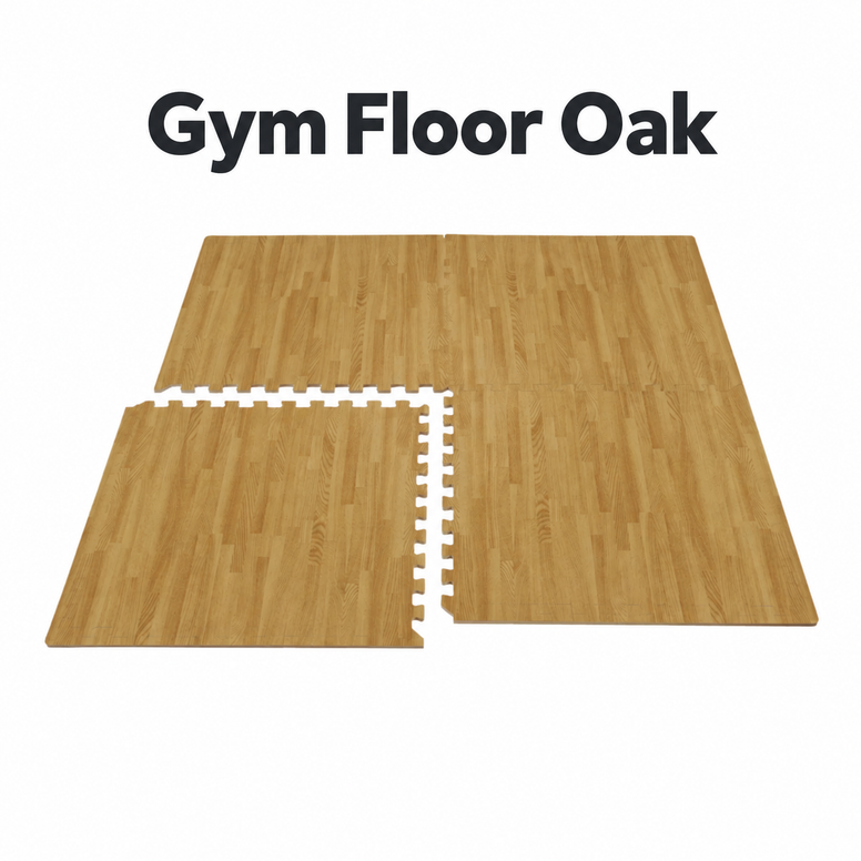 Gym Floor Oak faux wood flooring tiles — labeled color photo