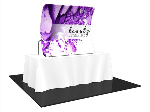 Trade Show Formulate Essential Tabletop Display Vertical Curved Front Left